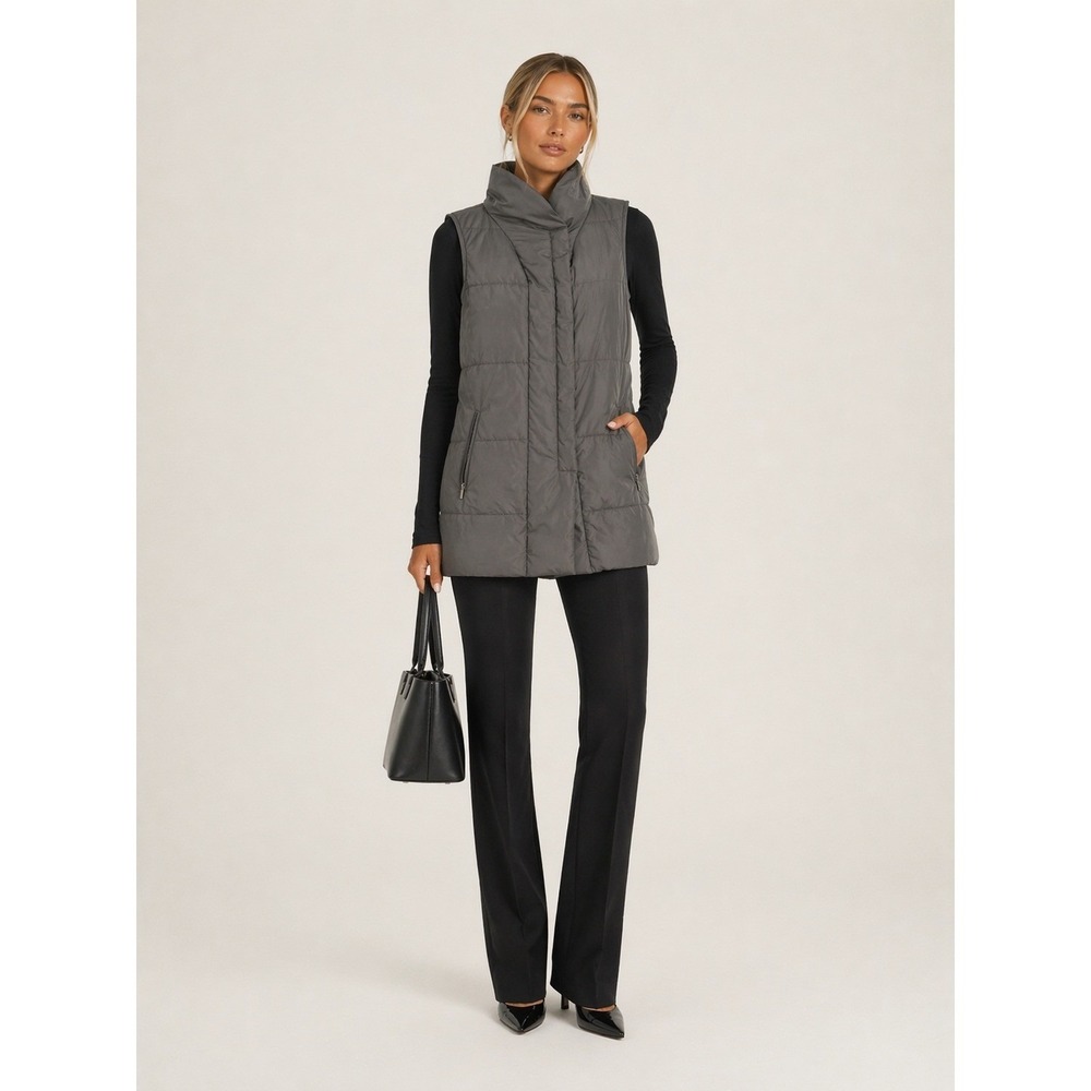 Lafayette 148 Adora Alpine Gray Quilted Puffer Goose Feather Down Vest Jacket M